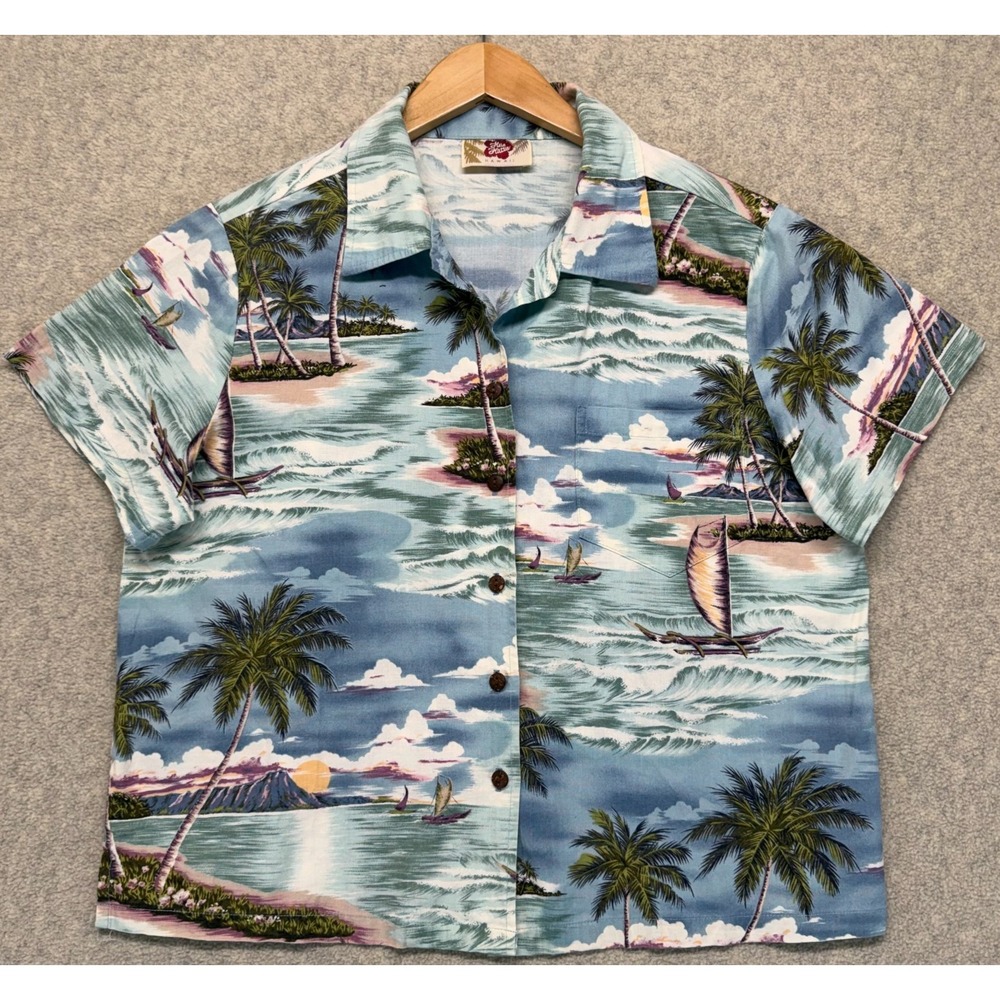 Vintage Hilo Hattie Mens Button Up Shirts Multicolor Tropical Hawaiian Beach M